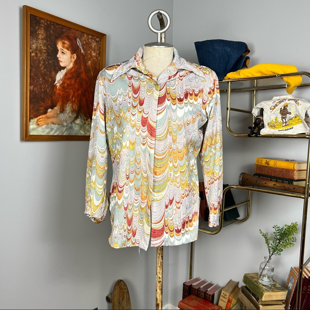70s Multicolor Button Up Blouse by JCPenny